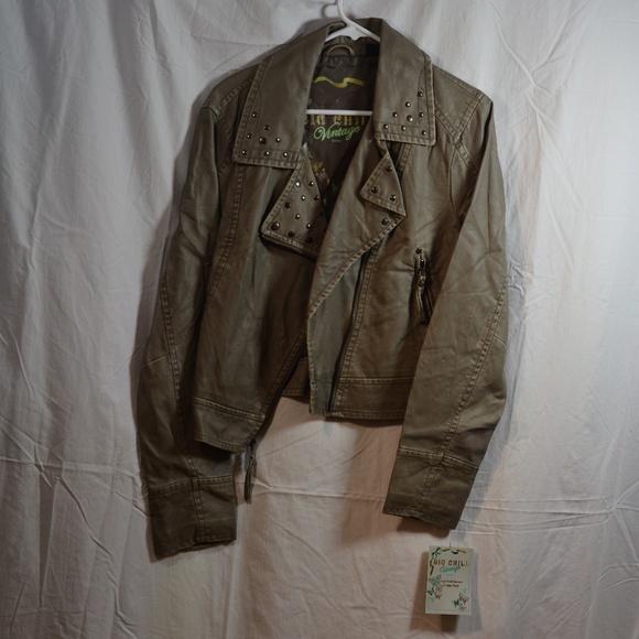 BIG CHILLVINTAGE REPRODUCTION faux Leather BOMBER JACKET SZ XL NWT - Picture 2 of 5